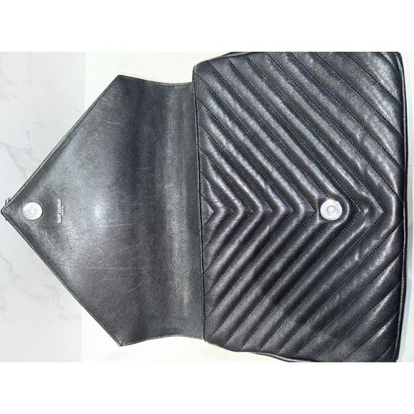 Saint Laurent College Large Matelassé Black Leather Shoulder Bag - Picture 3 of 13